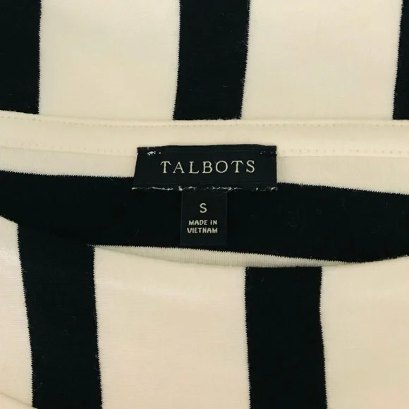 🔴 4/$15 Talbots Women’s S Black & Ivory Stripe Cotton 3/4 Sleeve Knit Top in EUC - Picture 13 of 14